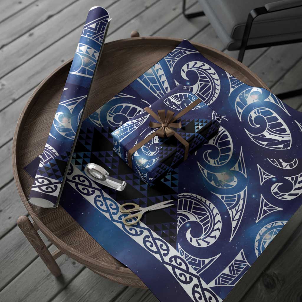 Matariki New Zealand Wrapping Paper NZ Niho Taniwha Maori New Year Blue Galaxy