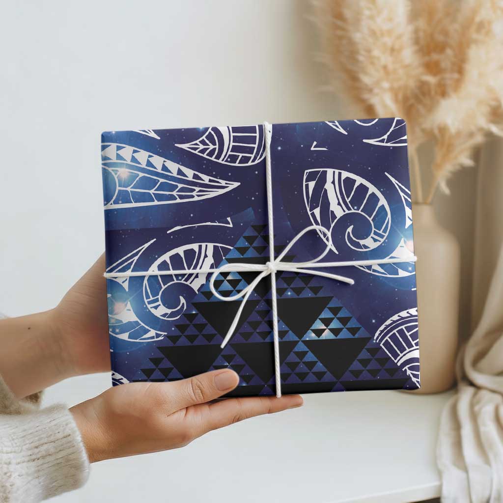 Matariki New Zealand Wrapping Paper NZ Niho Taniwha Maori New Year Blue Galaxy