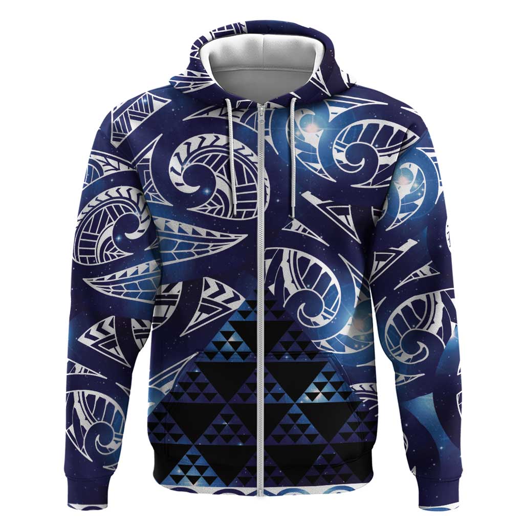 Matariki New Zealand Zip Hoodie NZ Niho Taniwha Maori New Year Blue Galaxy LT14 Zip Hoodie Blue - Polynesian Pride