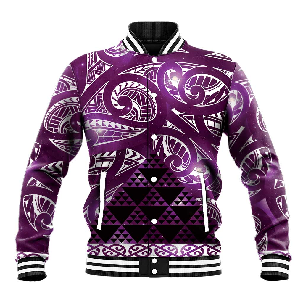 Matariki New Zealand Baseball Jacket NZ Niho Taniwha Maori New Year Purple Galaxy LT14 Unisex Purple - Polynesian Pride