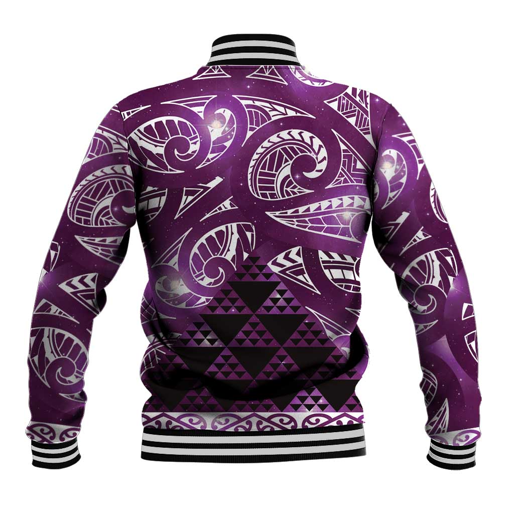 Matariki New Zealand Baseball Jacket NZ Niho Taniwha Maori New Year Purple Galaxy LT14 - Polynesian Pride