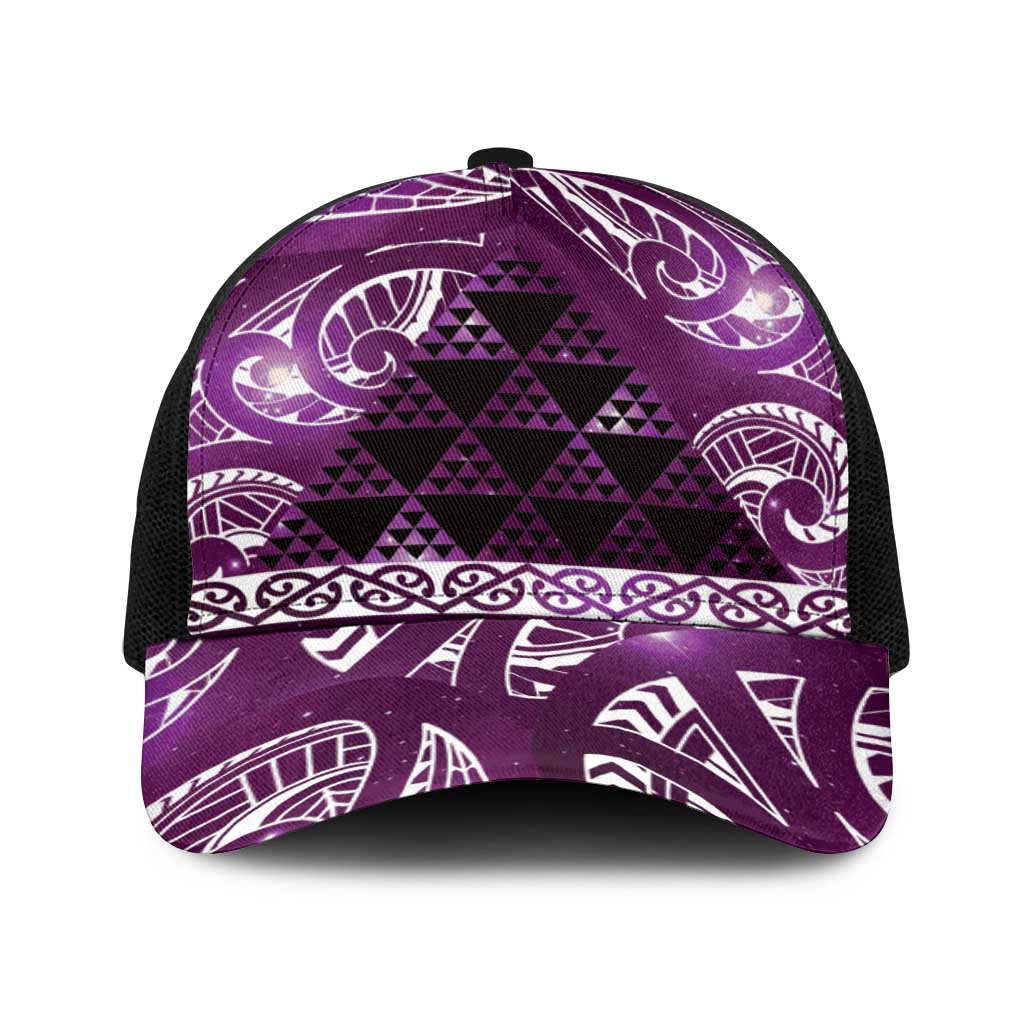 Matariki New Zealand Baseball Net Cap NZ Niho Taniwha Maori New Year Purple Galaxy LT14 One Size Black Purple - Polynesian Pride