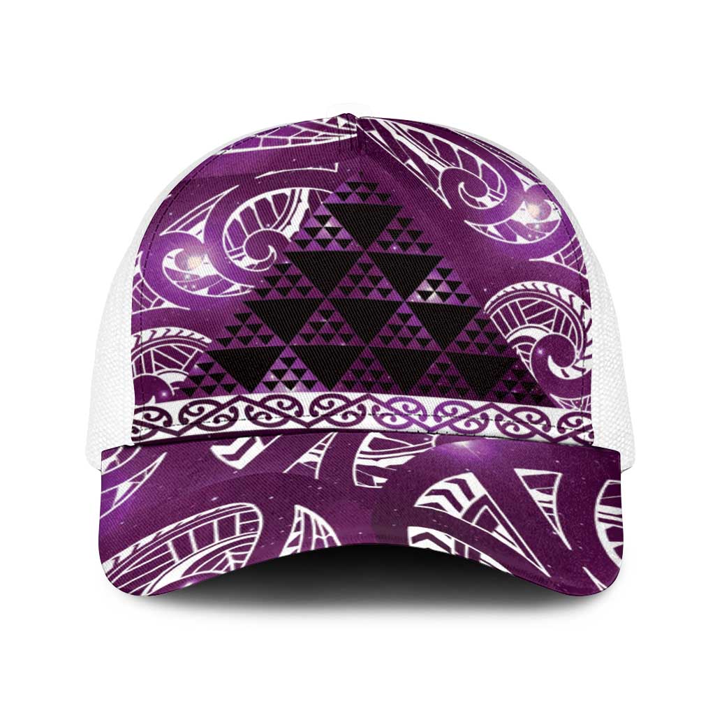 Matariki New Zealand Baseball Net Cap NZ Niho Taniwha Maori New Year Purple Galaxy LT14 One Size White Purple - Polynesian Pride