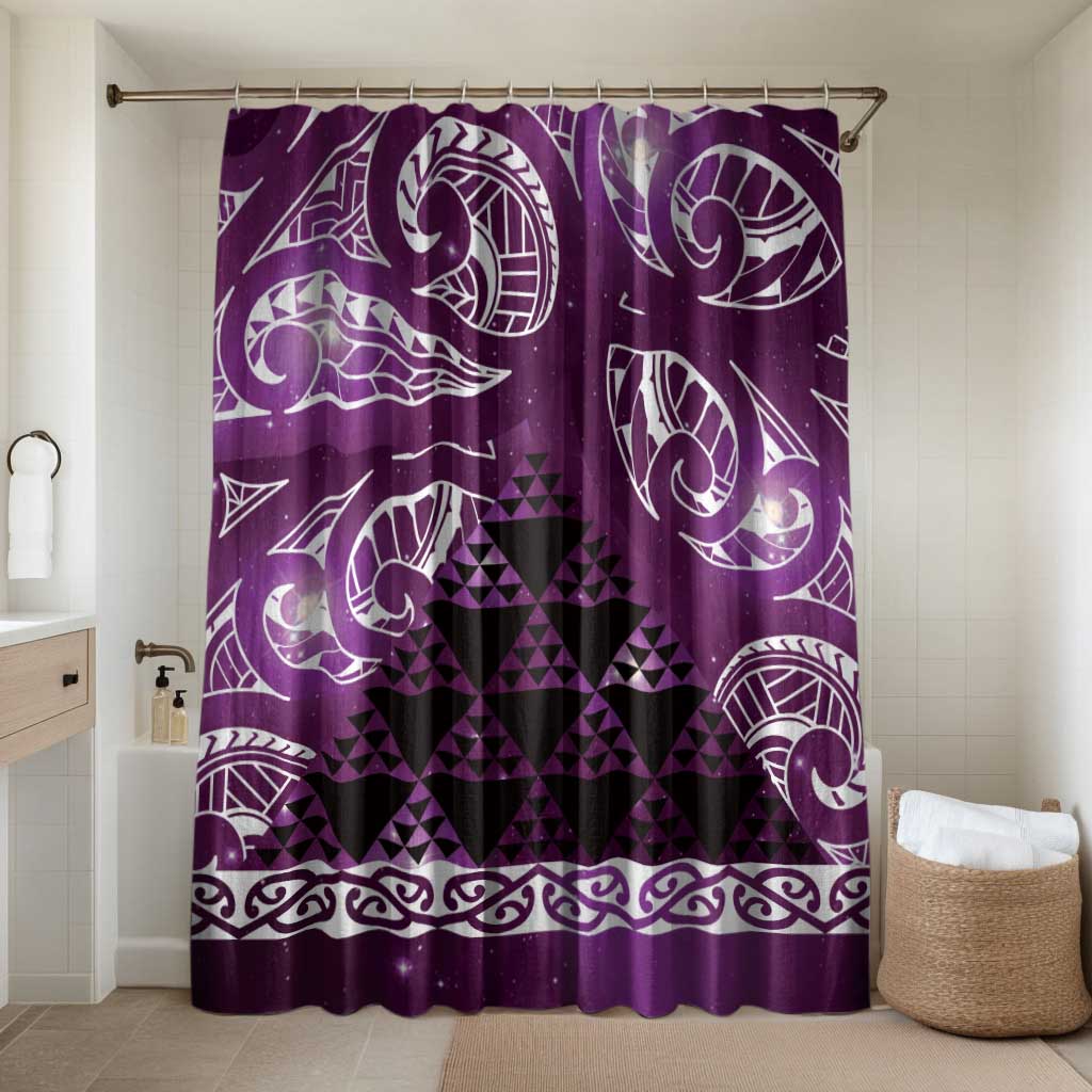 Matariki New Zealand Bathroom Set NZ Niho Taniwha Maori New Year Purple Galaxy LT14 Shower Curtain Only Purple - Polynesian Pride