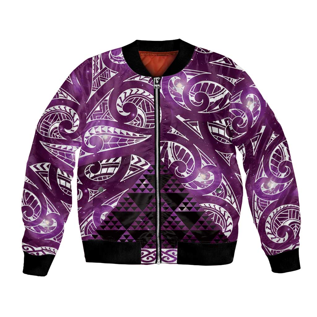 Matariki New Zealand Bomber Jacket NZ Niho Taniwha Maori New Year Purple Galaxy LT14 Unisex Purple - Polynesian Pride