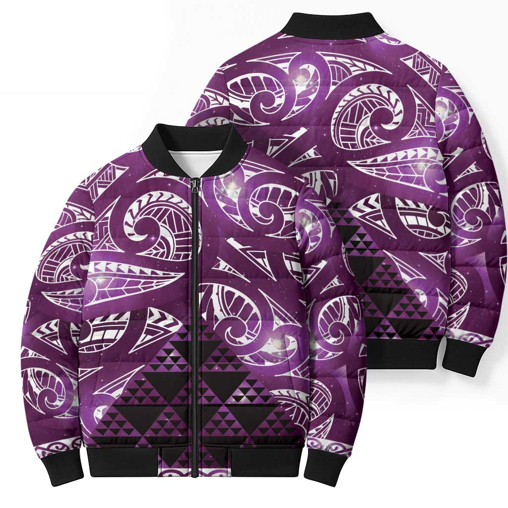 Matariki New Zealand Bomber Puffer Jacket NZ Niho Taniwha Maori New Year Purple Galaxy