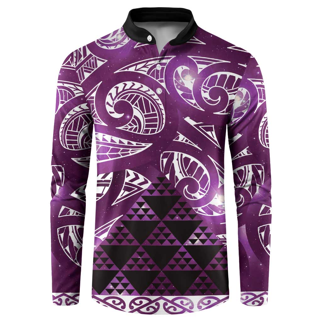 Matariki New Zealand Button Sweatshirt NZ Niho Taniwha Maori New Year Purple Galaxy LT14 Purple - Polynesian Pride