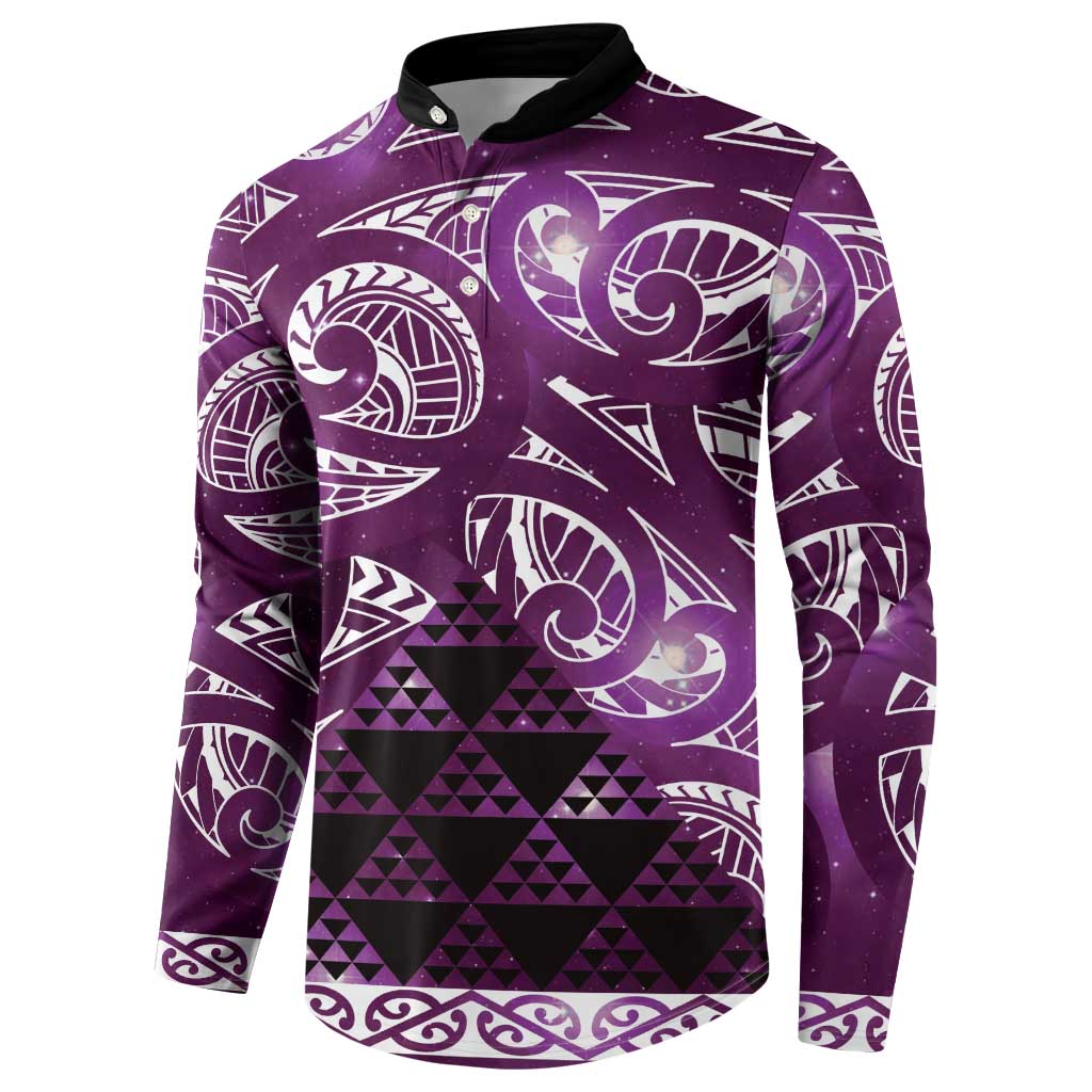 Matariki New Zealand Button Sweatshirt NZ Niho Taniwha Maori New Year Purple Galaxy LT14 - Polynesian Pride