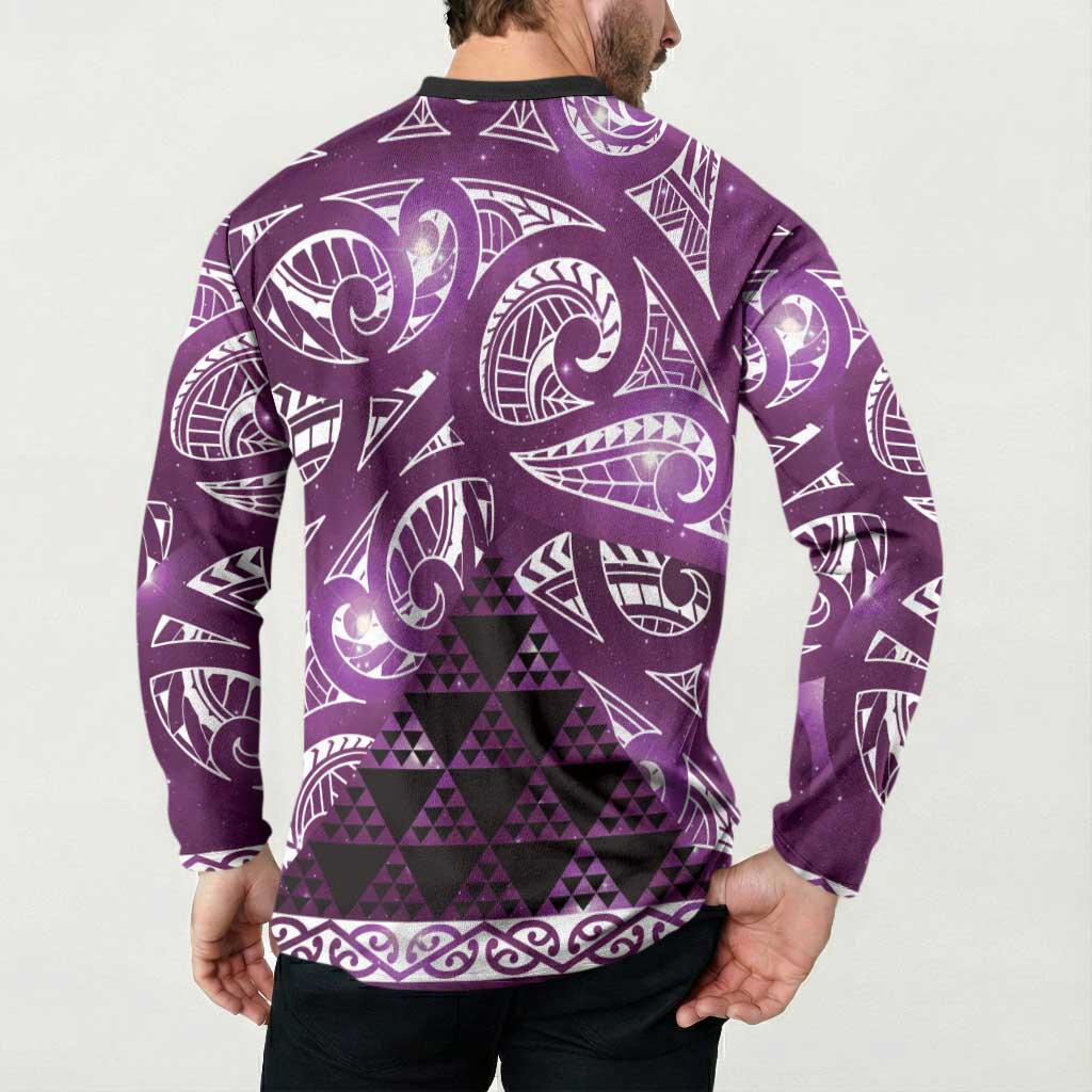 Matariki New Zealand Button Sweatshirt NZ Niho Taniwha Maori New Year Purple Galaxy LT14 - Polynesian Pride