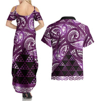 Matariki New Zealand Couples Matching Summer Maxi Dress and Hawaiian Shirt NZ Niho Taniwha Maori New Year Purple Galaxy