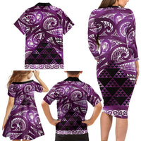Matariki New Zealand Family Matching Long Sleeve Bodycon Dress and Hawaiian Shirt NZ Niho Taniwha Maori New Year Purple Galaxy