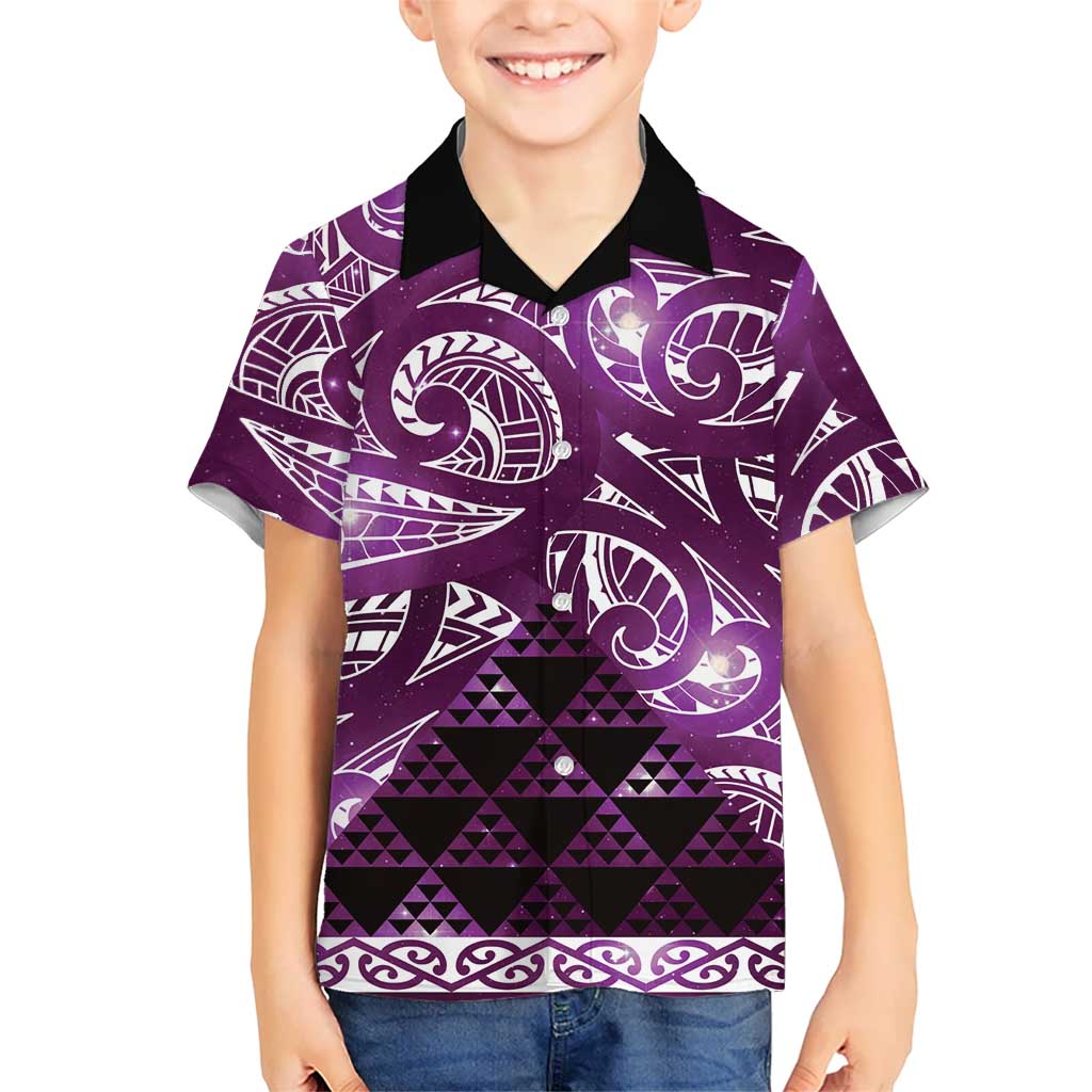 Matariki New Zealand Family Matching Long Sleeve Bodycon Dress and Hawaiian Shirt NZ Niho Taniwha Maori New Year Purple Galaxy