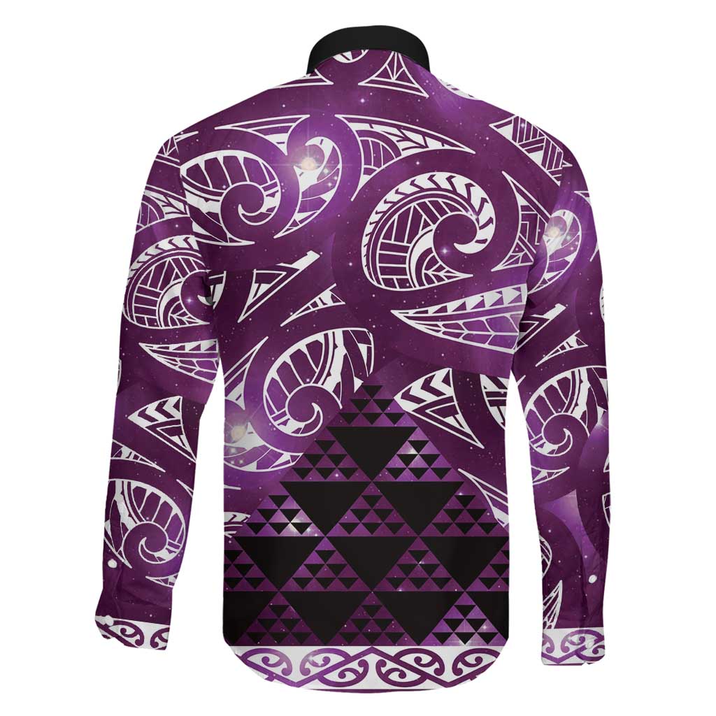 Matariki New Zealand Family Matching Off The Shoulder Long Sleeve Dress and Hawaiian Shirt NZ Niho Taniwha Maori New Year Purple Galaxy