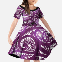 Matariki New Zealand Family Matching Off Shoulder Maxi Dress and Hawaiian Shirt NZ Niho Taniwha Maori New Year Purple Galaxy