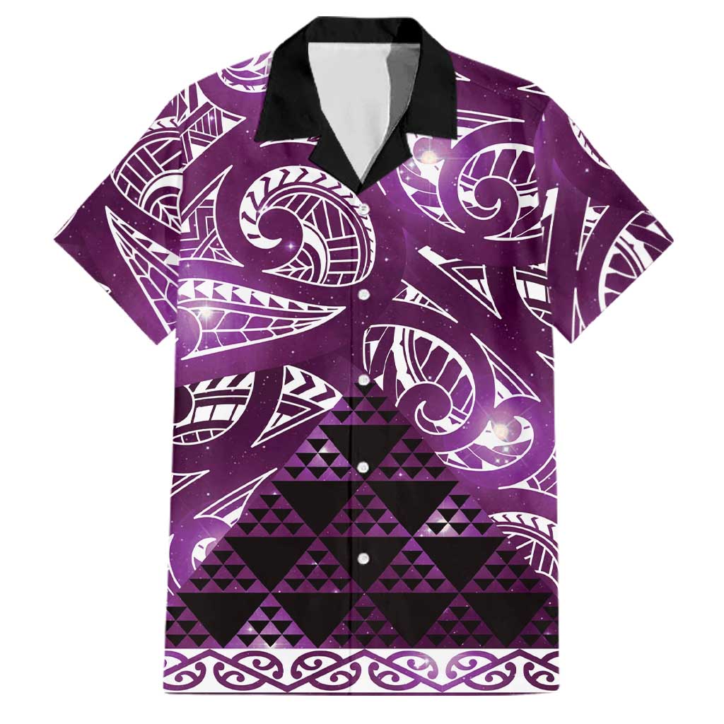 Matariki New Zealand Family Matching Off Shoulder Maxi Dress and Hawaiian Shirt NZ Niho Taniwha Maori New Year Purple Galaxy