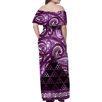 Matariki New Zealand Family Matching Off Shoulder Maxi Dress and Hawaiian Shirt NZ Niho Taniwha Maori New Year Purple Galaxy