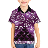 Matariki New Zealand Family Matching Off Shoulder Maxi Dress and Hawaiian Shirt NZ Niho Taniwha Maori New Year Purple Galaxy