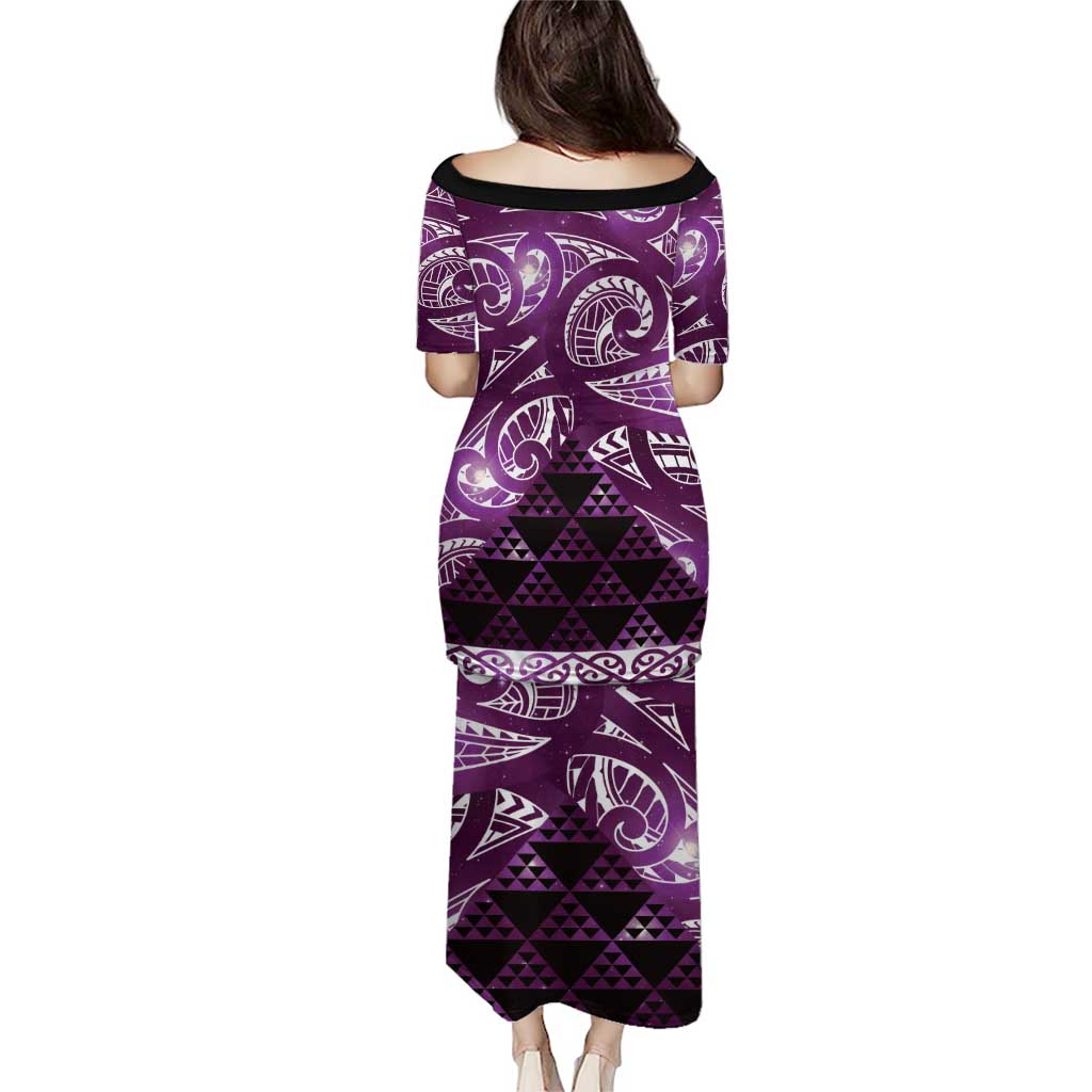 Matariki New Zealand Family Matching Puletasi and Hawaiian Shirt NZ Niho Taniwha Maori New Year Purple Galaxy