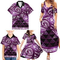 Matariki New Zealand Family Matching Summer Maxi Dress and Hawaiian Shirt NZ Niho Taniwha Maori New Year Purple Galaxy