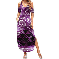 Matariki New Zealand Family Matching Summer Maxi Dress and Hawaiian Shirt NZ Niho Taniwha Maori New Year Purple Galaxy