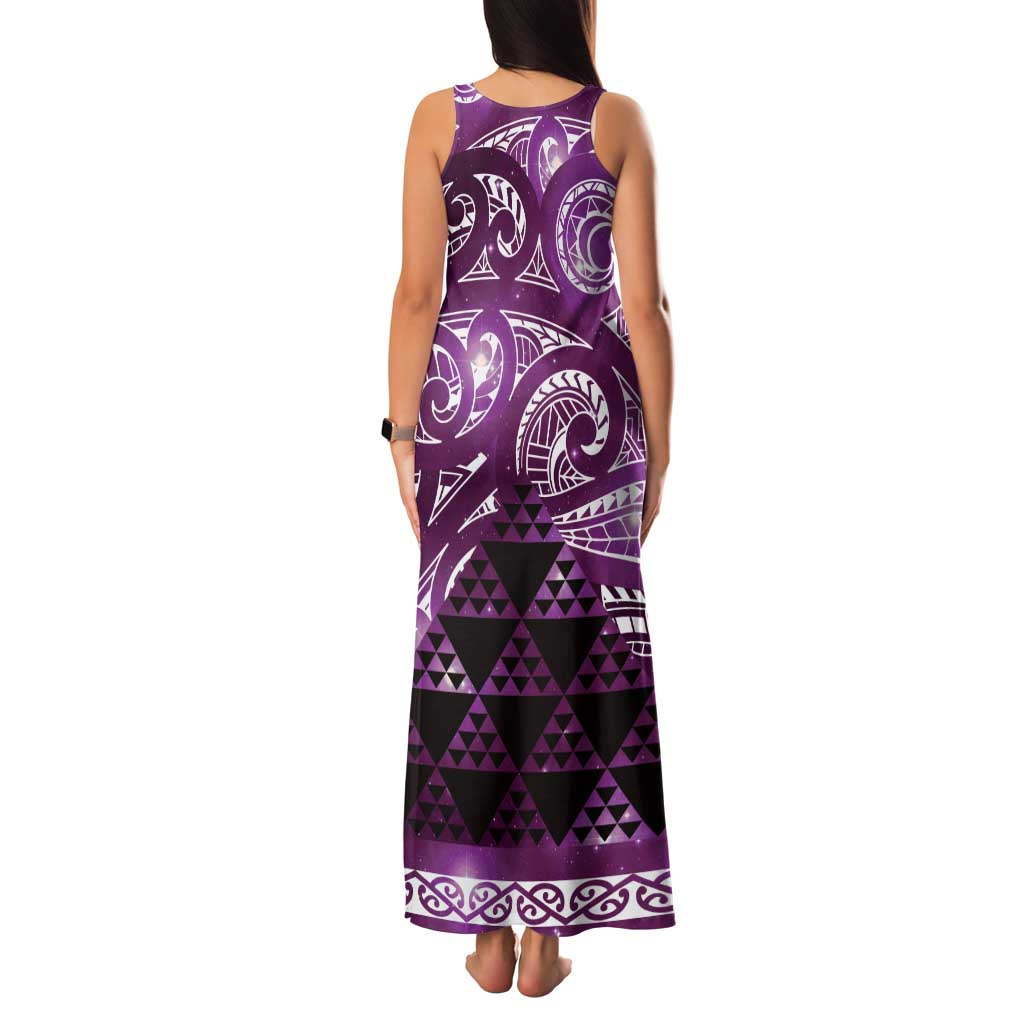 Matariki New Zealand Family Matching Tank Maxi Dress and Hawaiian Shirt NZ Niho Taniwha Maori New Year Purple Galaxy