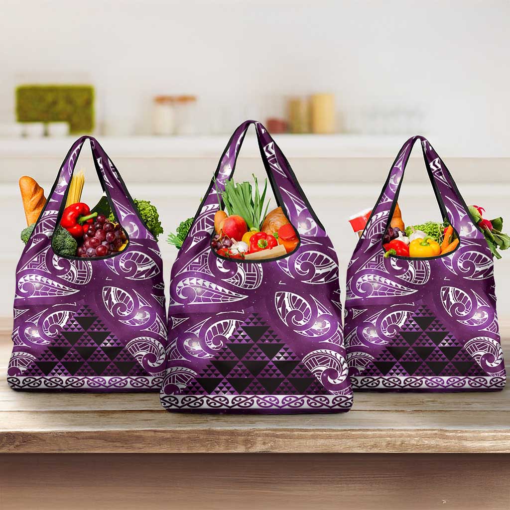 Matariki New Zealand Grocery Bag NZ Niho Taniwha Maori New Year Purple Galaxy LT14 3-pack One Size Purple - Polynesian Pride