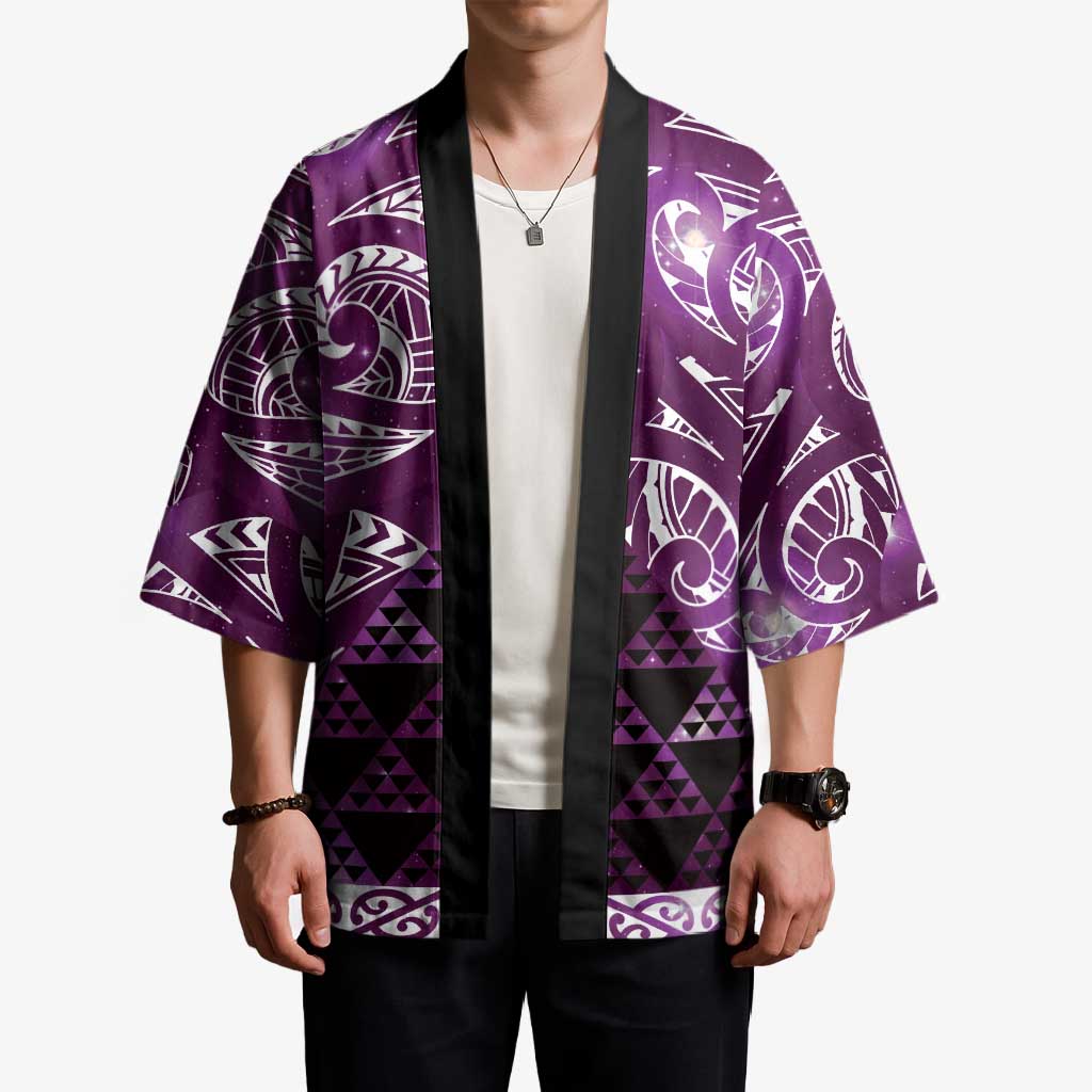 Matariki New Zealand Kimono NZ Niho Taniwha Maori New Year Purple Galaxy LT14 - Polynesian Pride