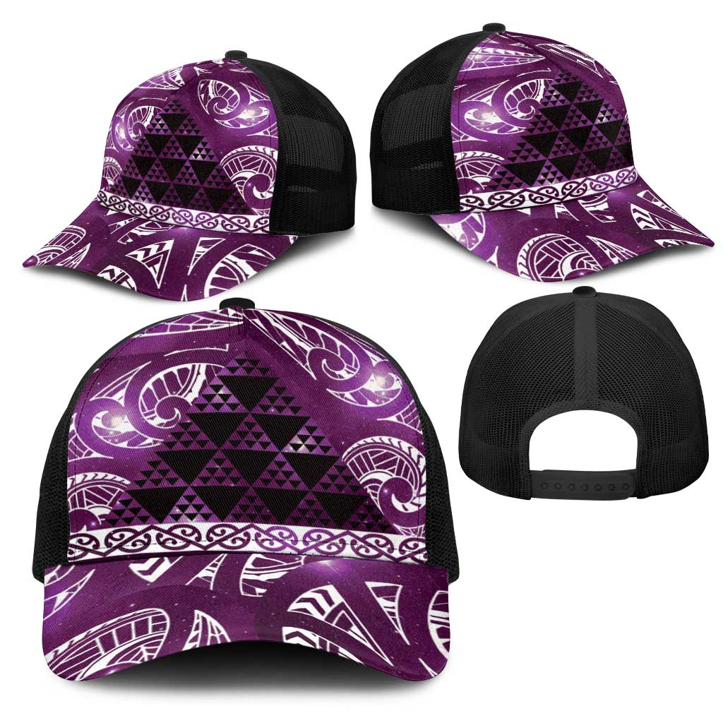 Matariki New Zealand Mesh Trucker Cap NZ Niho Taniwha Maori New Year Purple Galaxy LT14 - Polynesian Pride