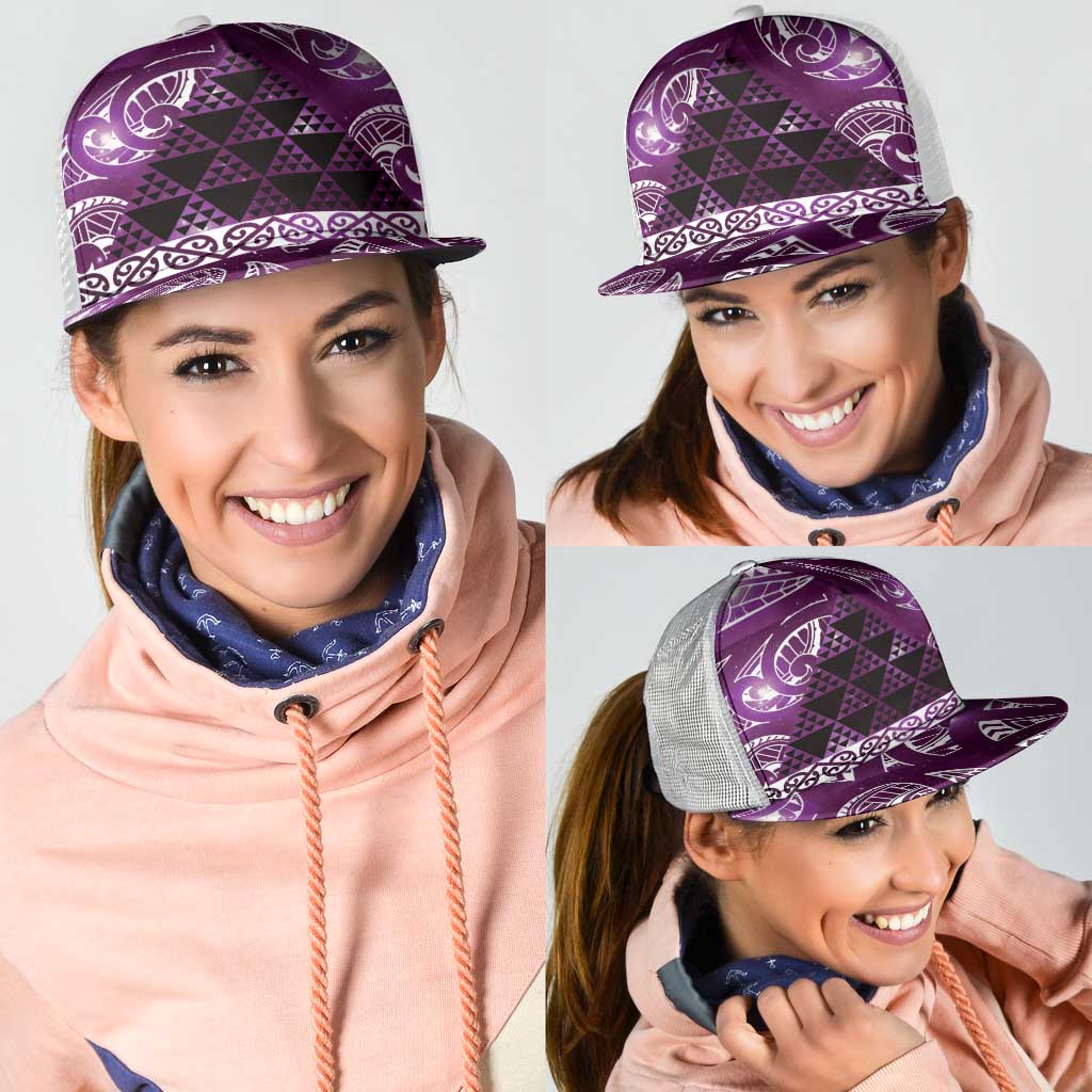 Matariki New Zealand Mesh Trucker Cap NZ Niho Taniwha Maori New Year Purple Galaxy LT14 - Polynesian Pride