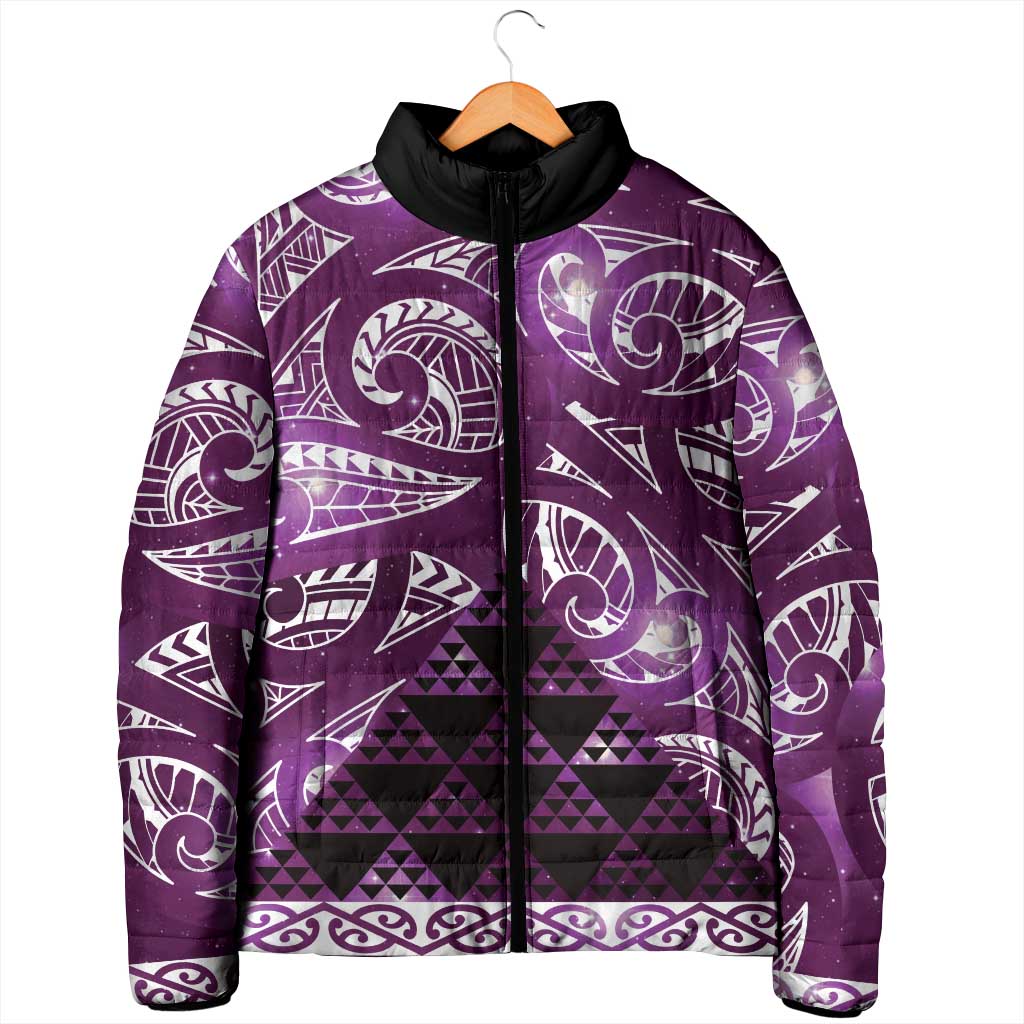 Matariki New Zealand Padded Jacket NZ Niho Taniwha Maori New Year Purple Galaxy LT14 - Polynesian Pride