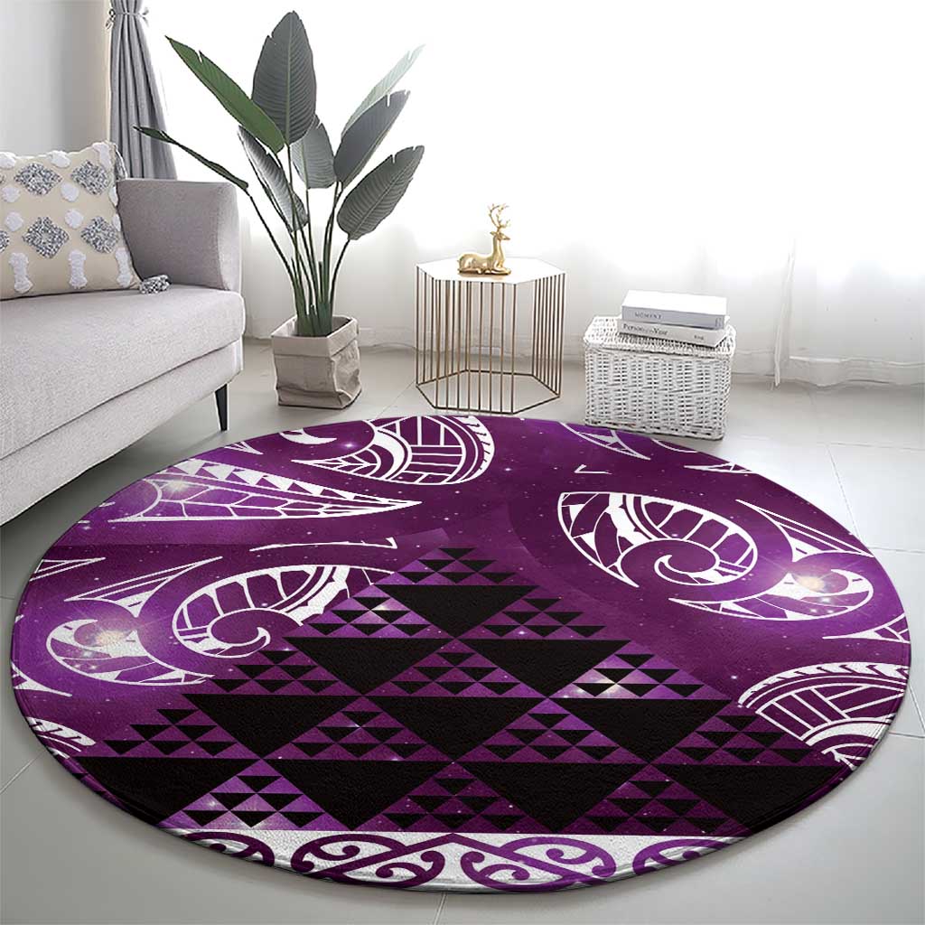 Matariki New Zealand Round Carpet NZ Niho Taniwha Maori New Year Purple Galaxy LT14 - Polynesian Pride