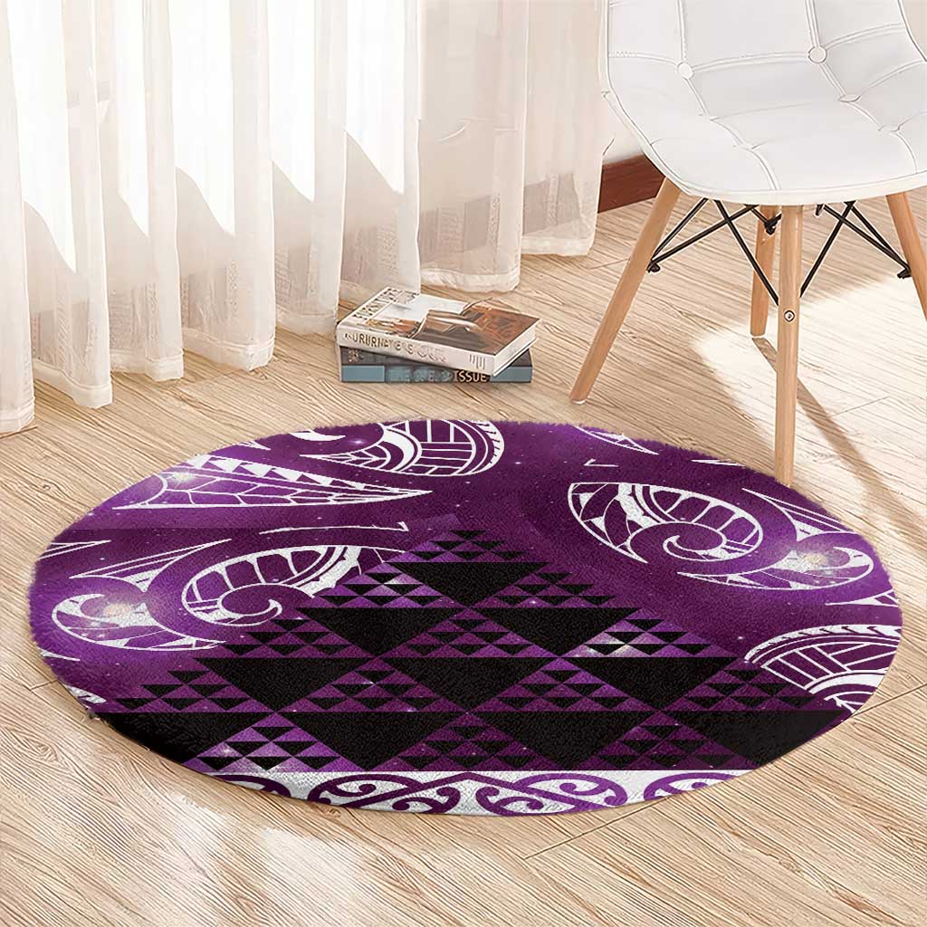 Matariki New Zealand Round Carpet NZ Niho Taniwha Maori New Year Purple Galaxy LT14 - Polynesian Pride