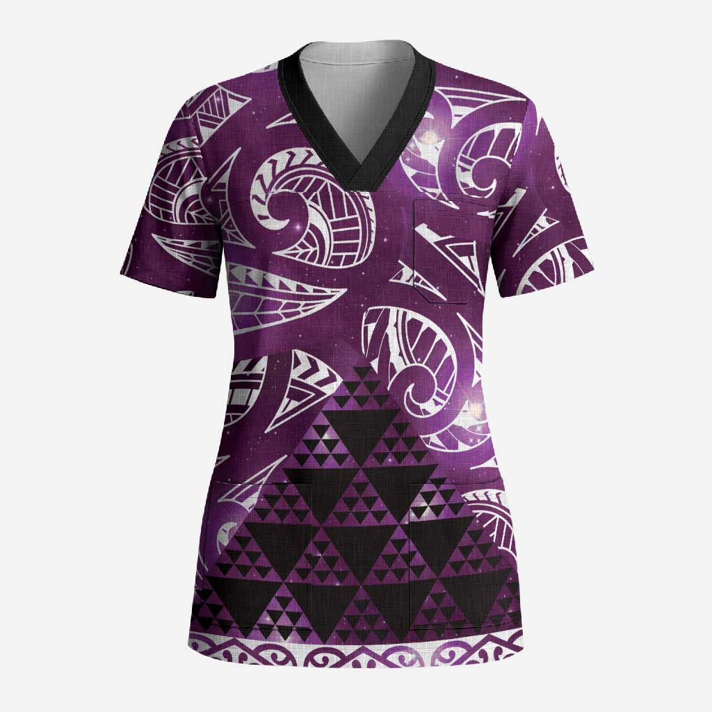 Matariki New Zealand Scrub Top NZ Niho Taniwha Maori New Year Purple Galaxy