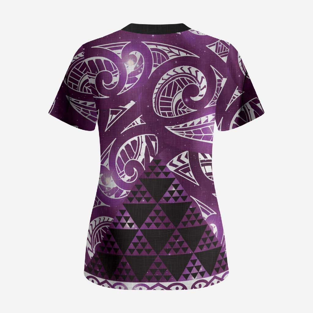 Matariki New Zealand Scrub Top NZ Niho Taniwha Maori New Year Purple Galaxy