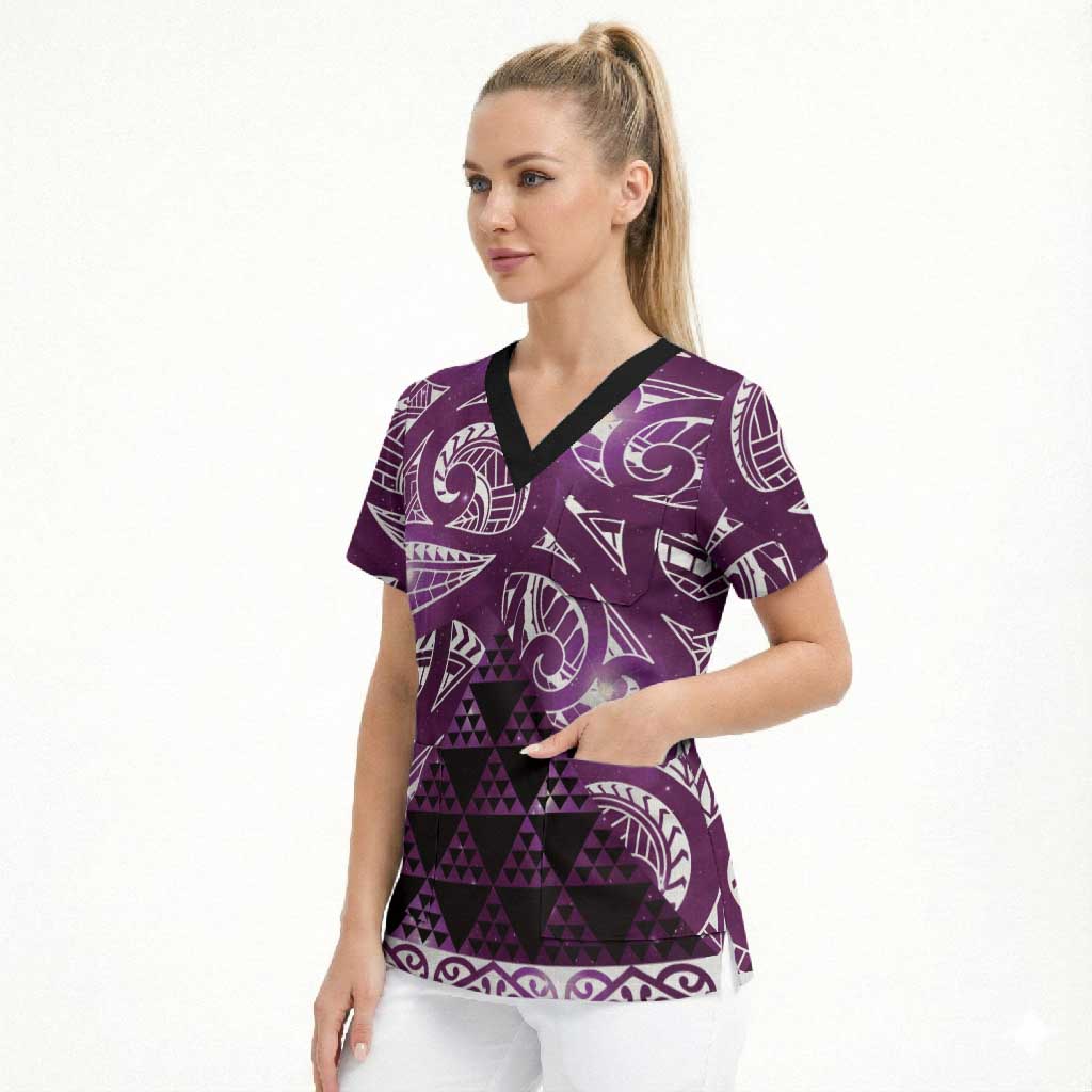 Matariki New Zealand Scrub Top NZ Niho Taniwha Maori New Year Purple Galaxy