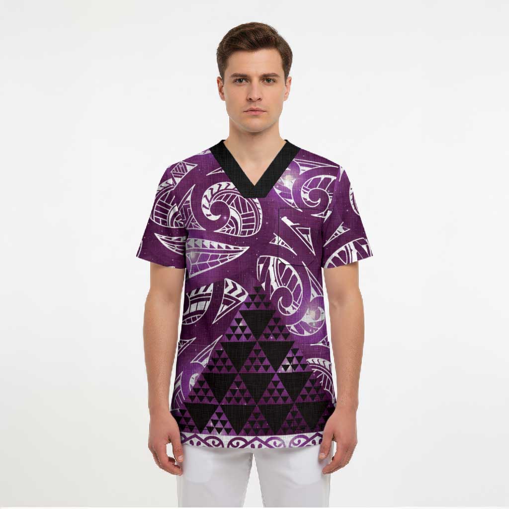 Matariki New Zealand Scrub Top NZ Niho Taniwha Maori New Year Purple Galaxy