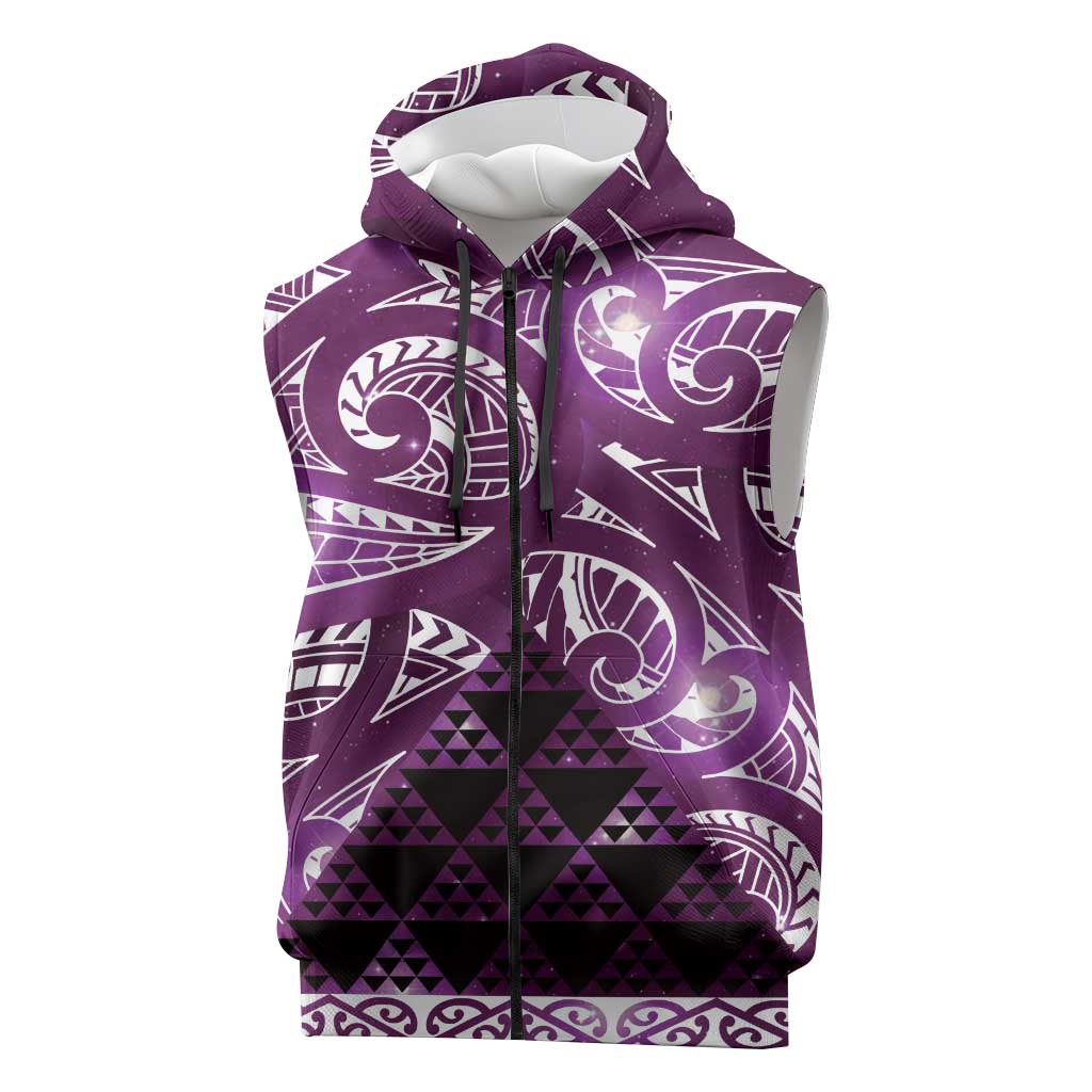 Matariki New Zealand Sleeveless Zip Hoodie NZ Niho Taniwha Maori New Year Purple Galaxy LT14 Purple - Polynesian Pride