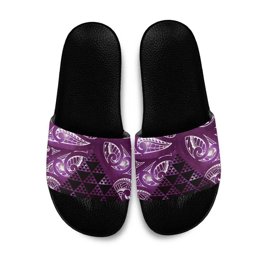 Matariki New Zealand Slide Sandals NZ Niho Taniwha Maori New Year Purple Galaxy