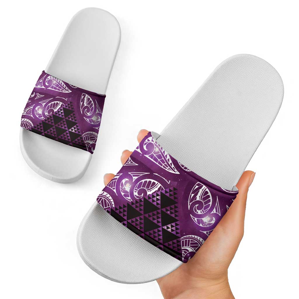 Matariki New Zealand Slide Sandals NZ Niho Taniwha Maori New Year Purple Galaxy