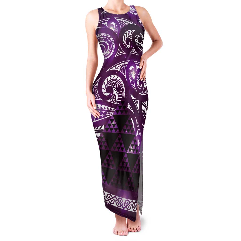 Matariki New Zealand Tank Maxi Dress NZ Niho Taniwha Maori New Year Purple Galaxy LT14 Women Purple - Polynesian Pride