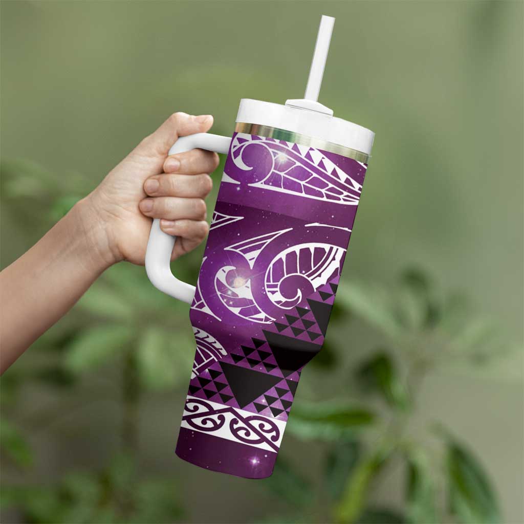 Matariki New Zealand Tumbler With Handle NZ Niho Taniwha Maori New Year Purple Galaxy LT14 - Polynesian Pride