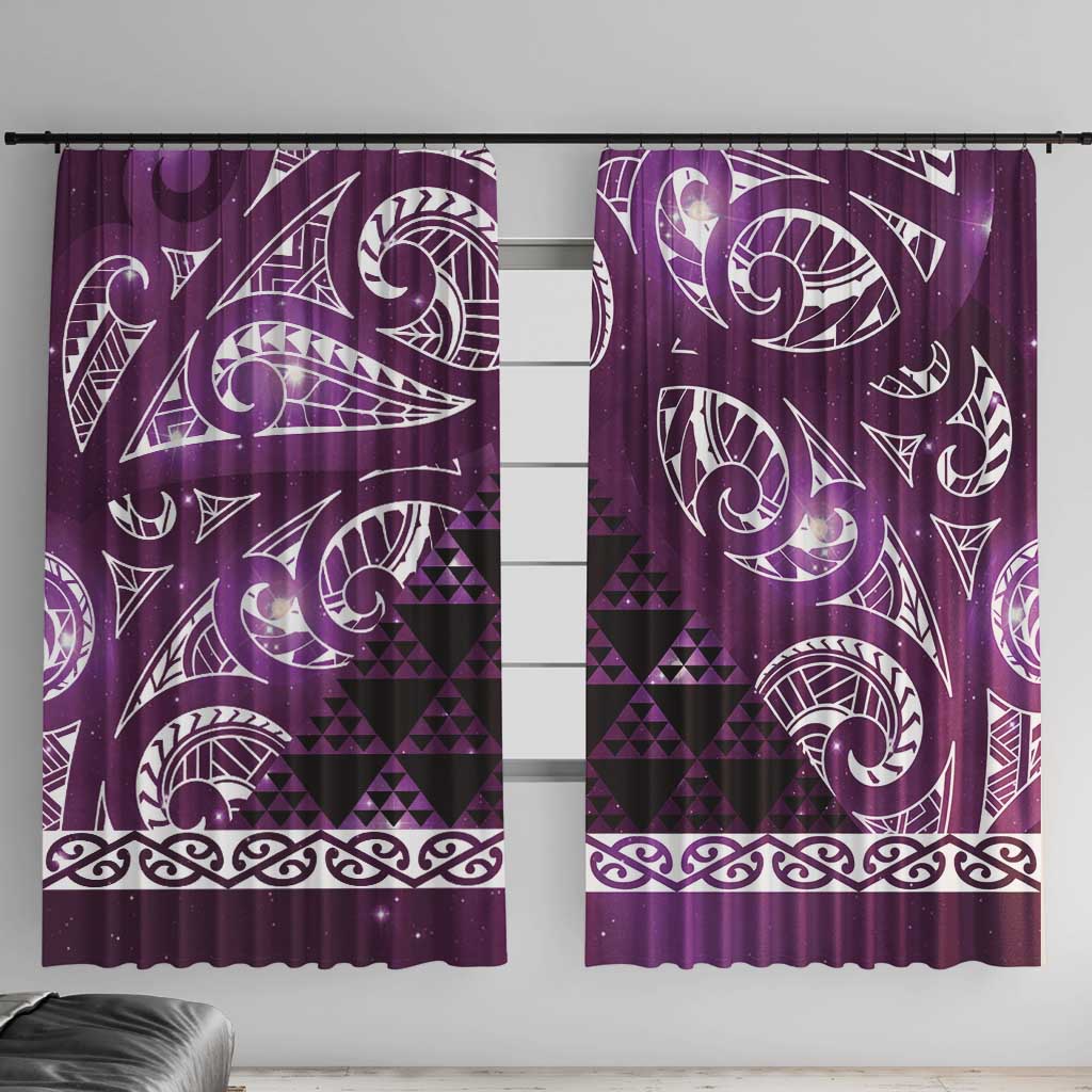 Matariki New Zealand Window Curtain NZ Niho Taniwha Maori New Year Purple Galaxy LT14 With Hooks Purple - Polynesian Pride