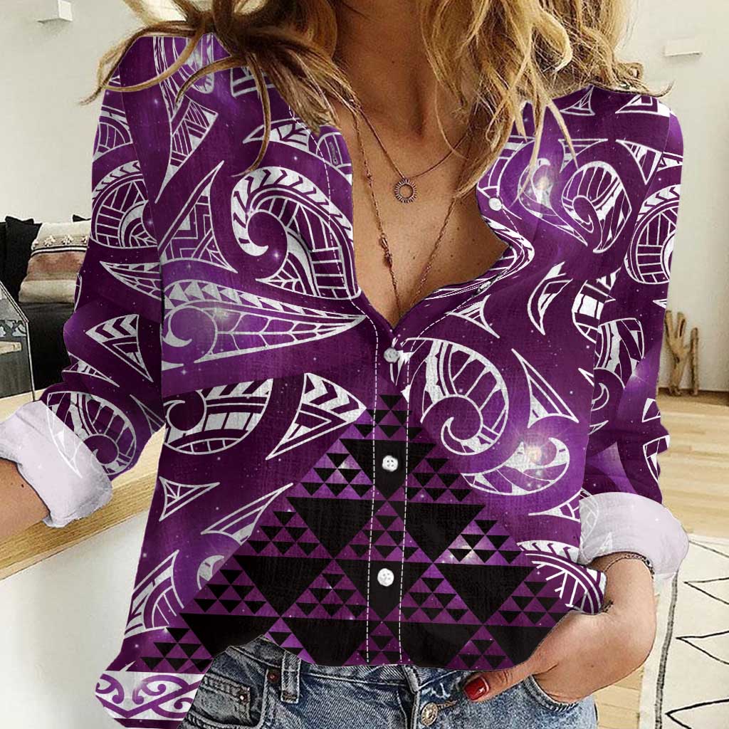 Matariki New Zealand Women Casual Shirt NZ Niho Taniwha Maori New Year Purple Galaxy