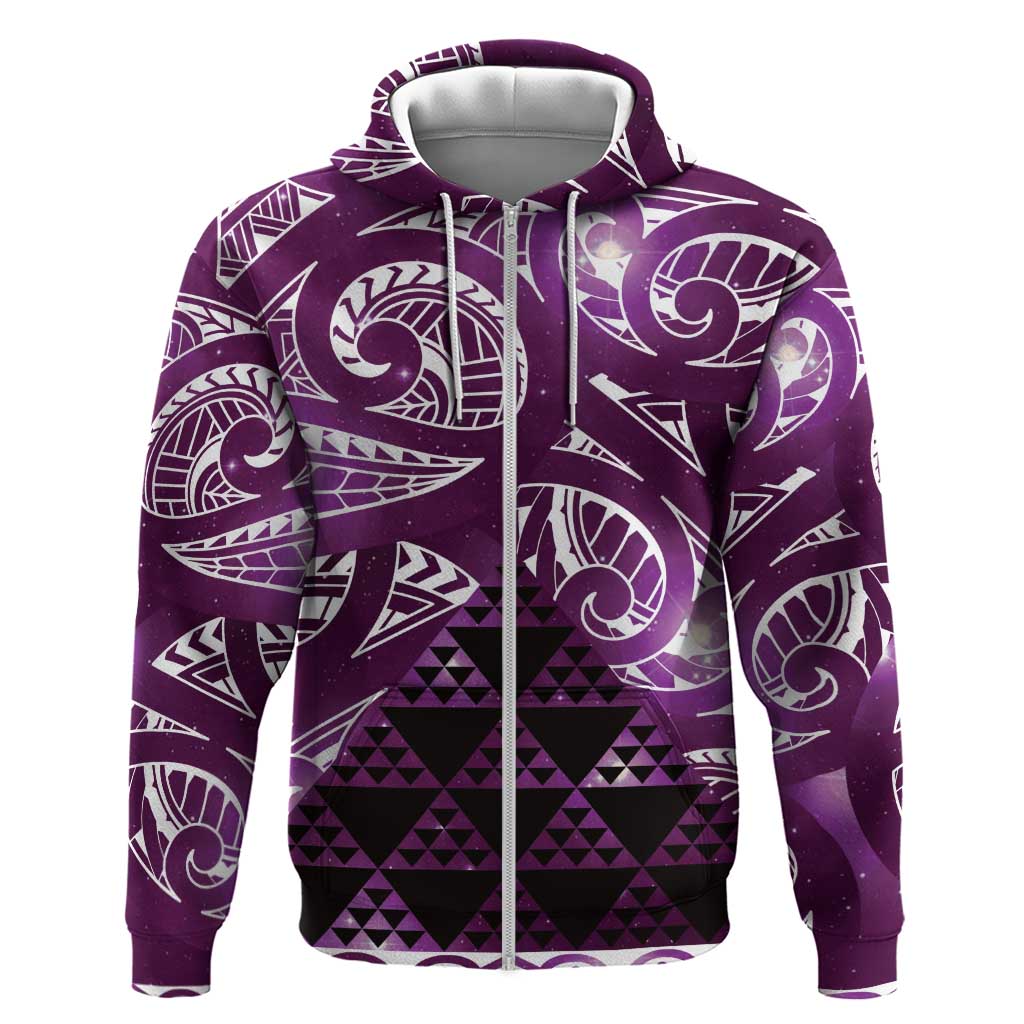 Matariki New Zealand Zip Hoodie NZ Niho Taniwha Maori New Year Purple Galaxy LT14 Zip Hoodie Purple - Polynesian Pride