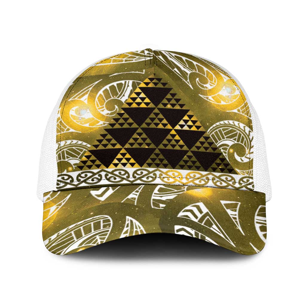 Matariki New Zealand Baseball Net Cap NZ Niho Taniwha Maori New Year Yellow Galaxy LT14 One Size White Yellow - Polynesian Pride