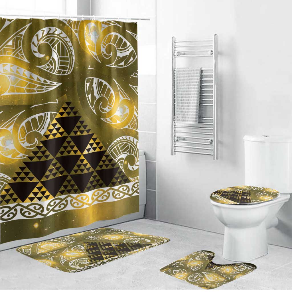 Matariki New Zealand Bathroom Set NZ Niho Taniwha Maori New Year Yellow Galaxy LT14 Bathroom Set (4 pcs) Yellow - Polynesian Pride