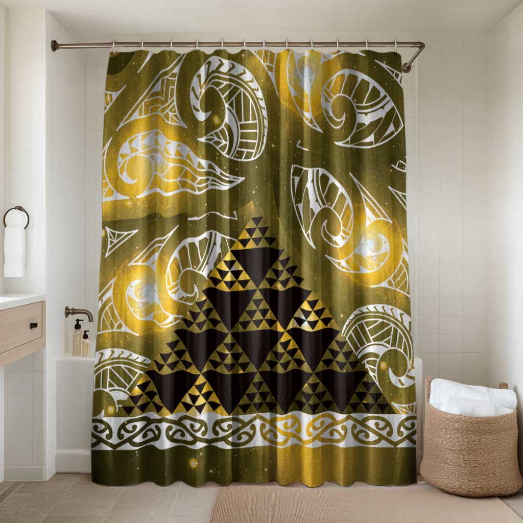Matariki New Zealand Bathroom Set NZ Niho Taniwha Maori New Year Yellow Galaxy LT14 Shower Curtain Only Yellow - Polynesian Pride
