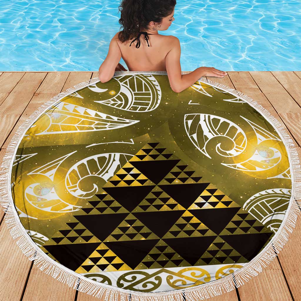 Matariki New Zealand Beach Blanket NZ Niho Taniwha Maori New Year Yellow Galaxy LT14 - Polynesian Pride