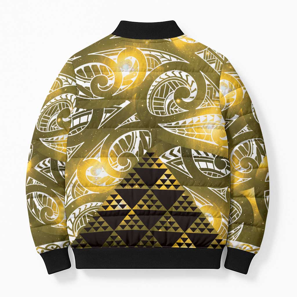 Matariki New Zealand Bomber Puffer Jacket NZ Niho Taniwha Maori New Year Yellow Galaxy LT14 - Polynesian Pride