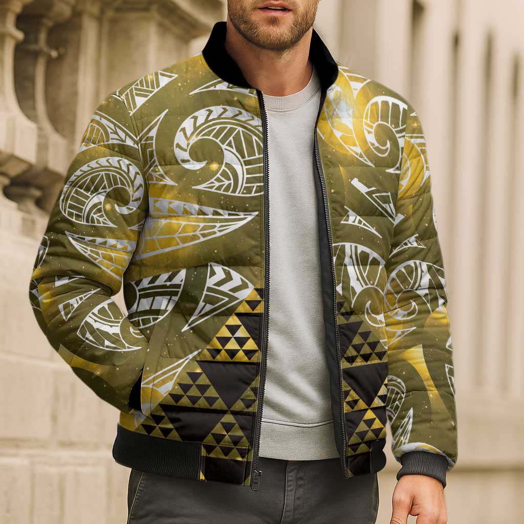 Matariki New Zealand Bomber Puffer Jacket NZ Niho Taniwha Maori New Year Yellow Galaxy LT14 - Polynesian Pride